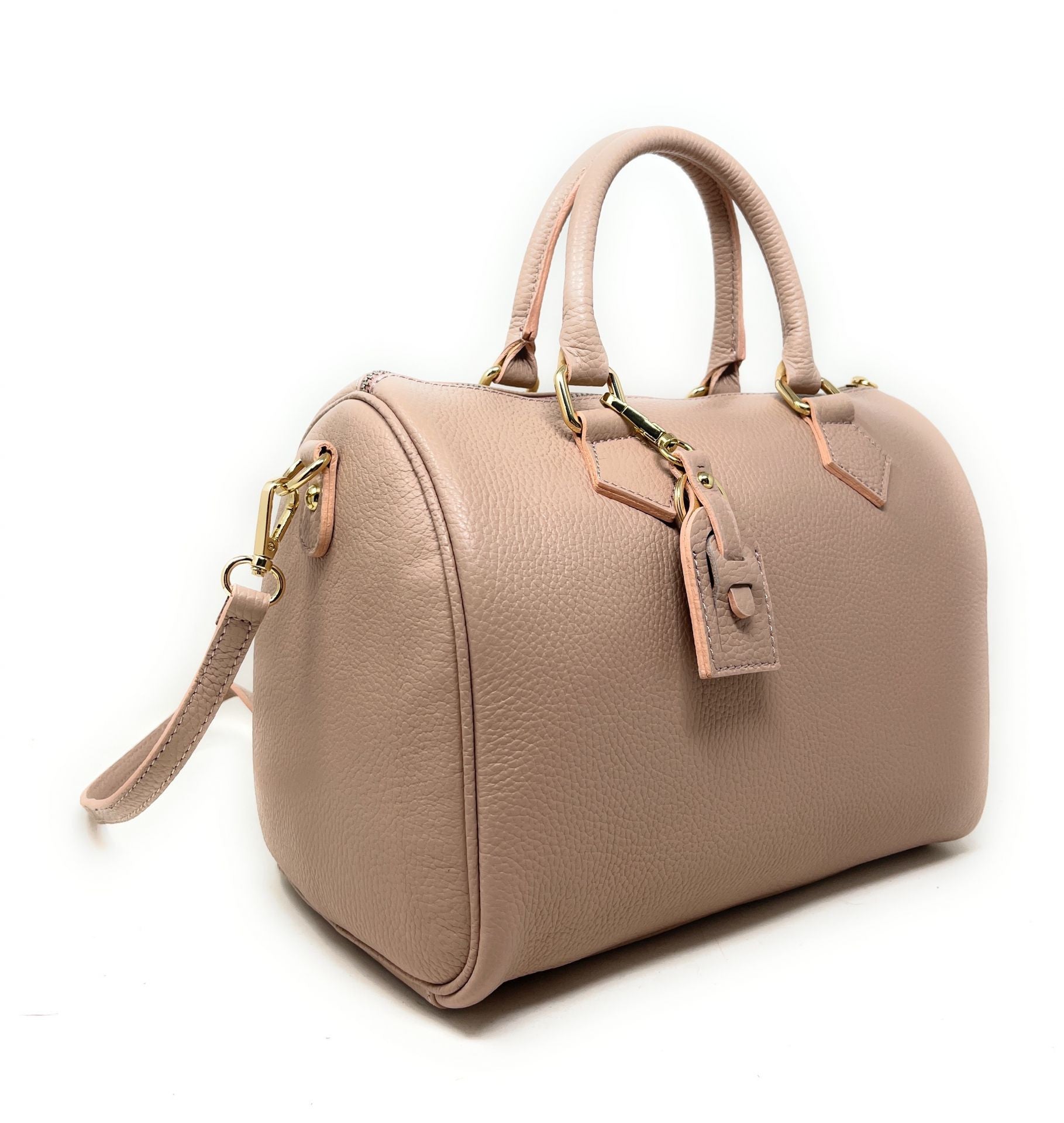 Sac à main bowling en cuir grainé italien BOOLIN Rose nude