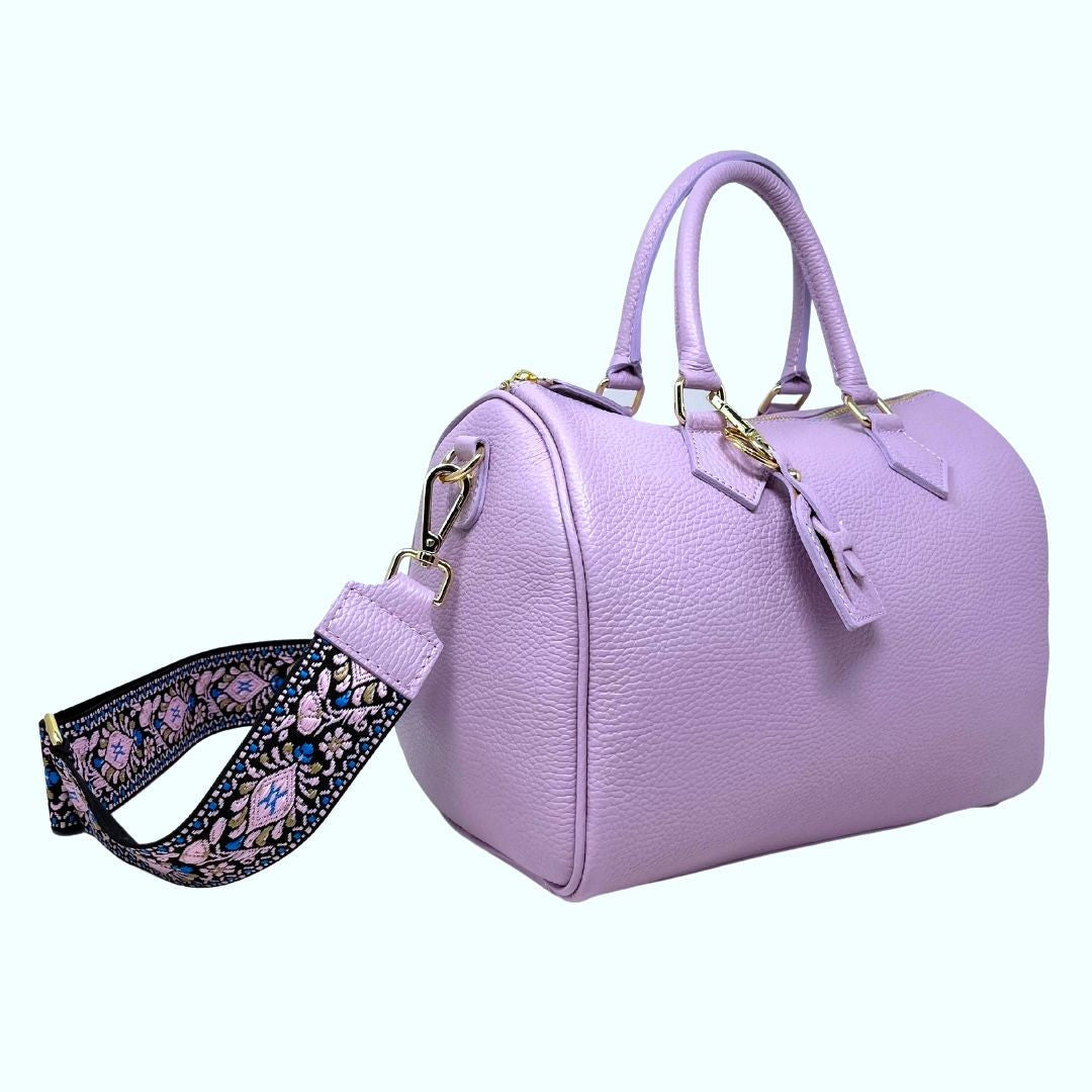 Sac à main bowling en cuir grainé italien BOOLIN Lilas