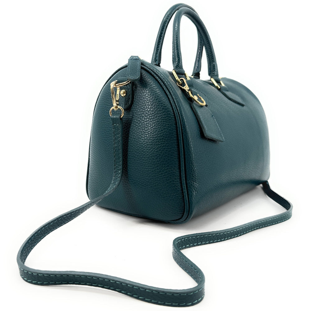 Sac à main bowling en cuir grainé italien BOOLIN Bleu vert canard