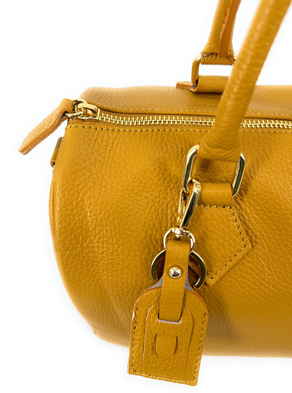 Sac à main bowling en cuir grainé italien BOOLIN Jaune Moutarde