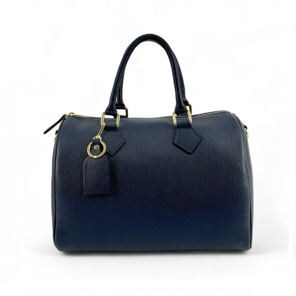 Sac à main bowling en cuir grainé italien BOOLIN Bleu marine