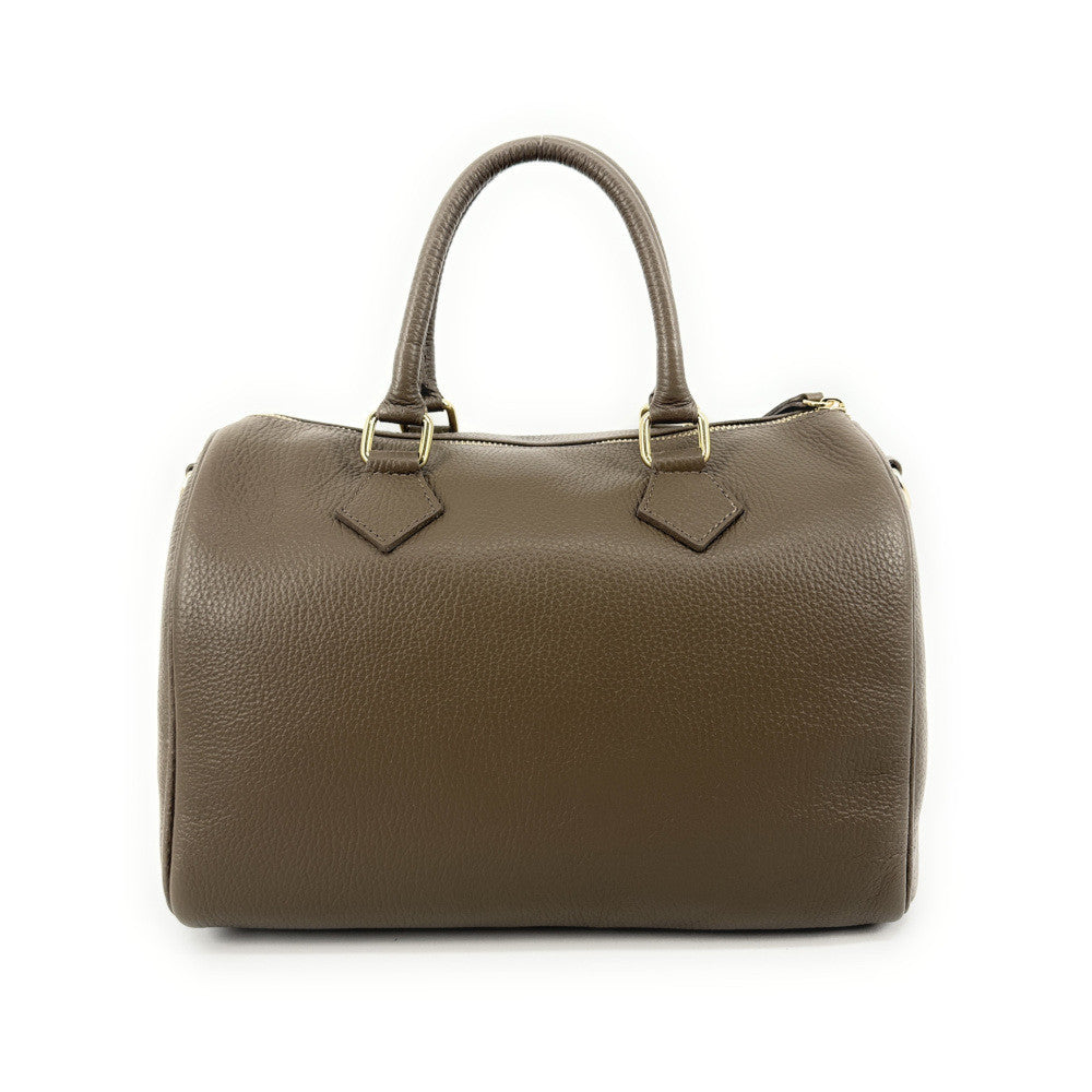 Sac à main bowling en cuir grainé italien BOOLIN Taupe foncé