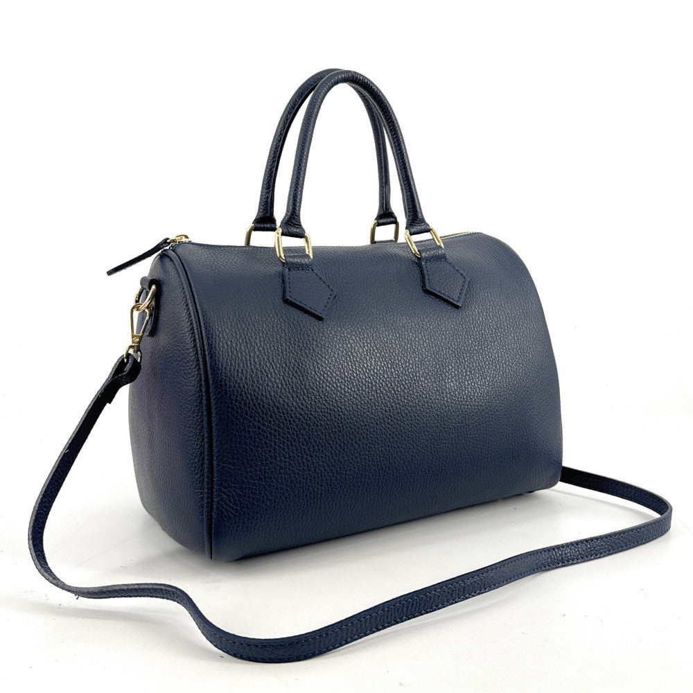 Sac à main bowling en cuir grainé italien BOOLIN Bleu marine