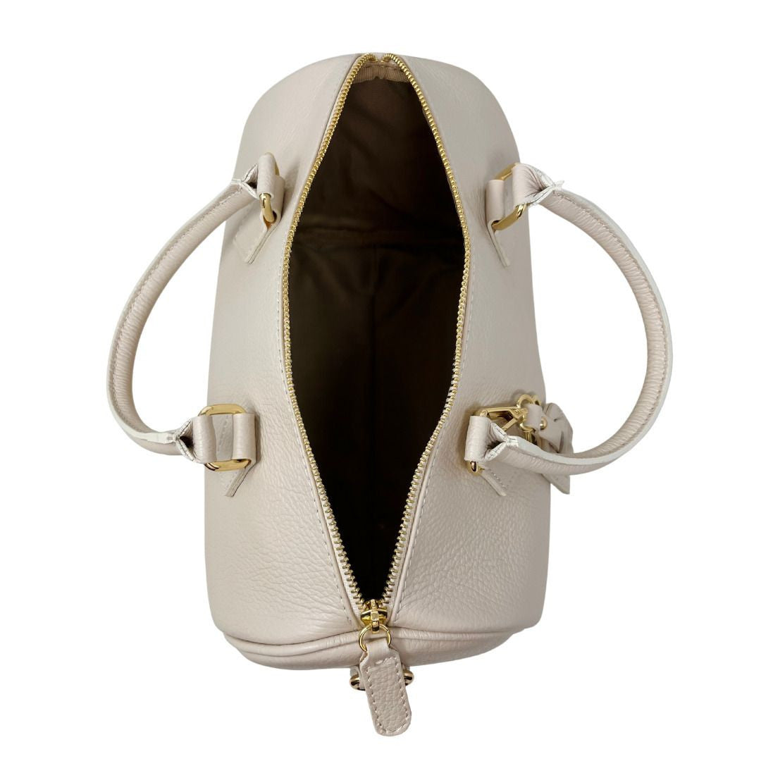 Sac à main bowling en cuir grainé italien BOOLIN Taupe clair