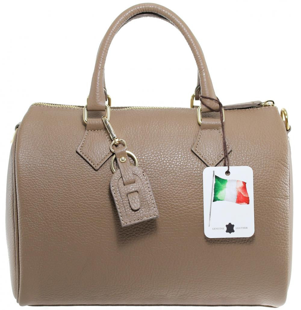 Sac à main bowling en cuir grainé italien BOOLIN Taupe