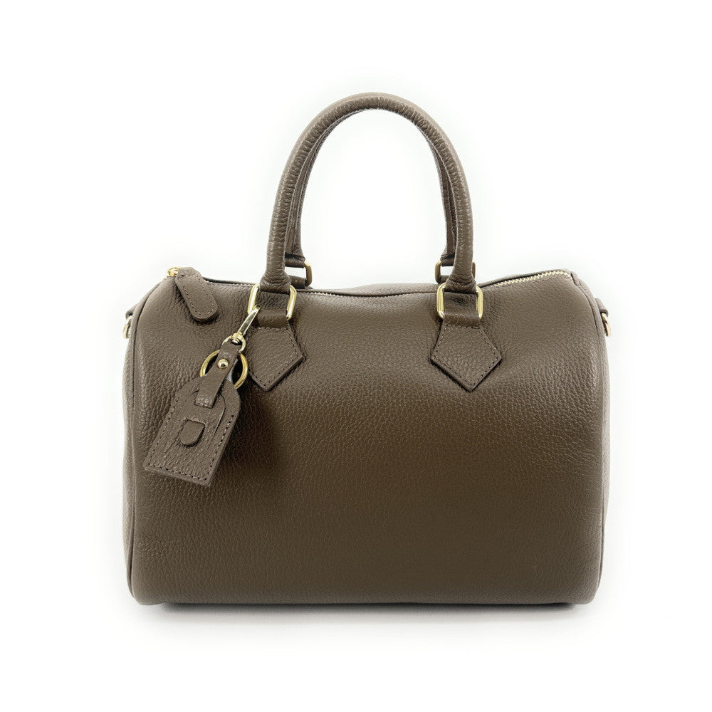 Sac à main bowling en cuir grainé italien BOOLIN Taupe foncé