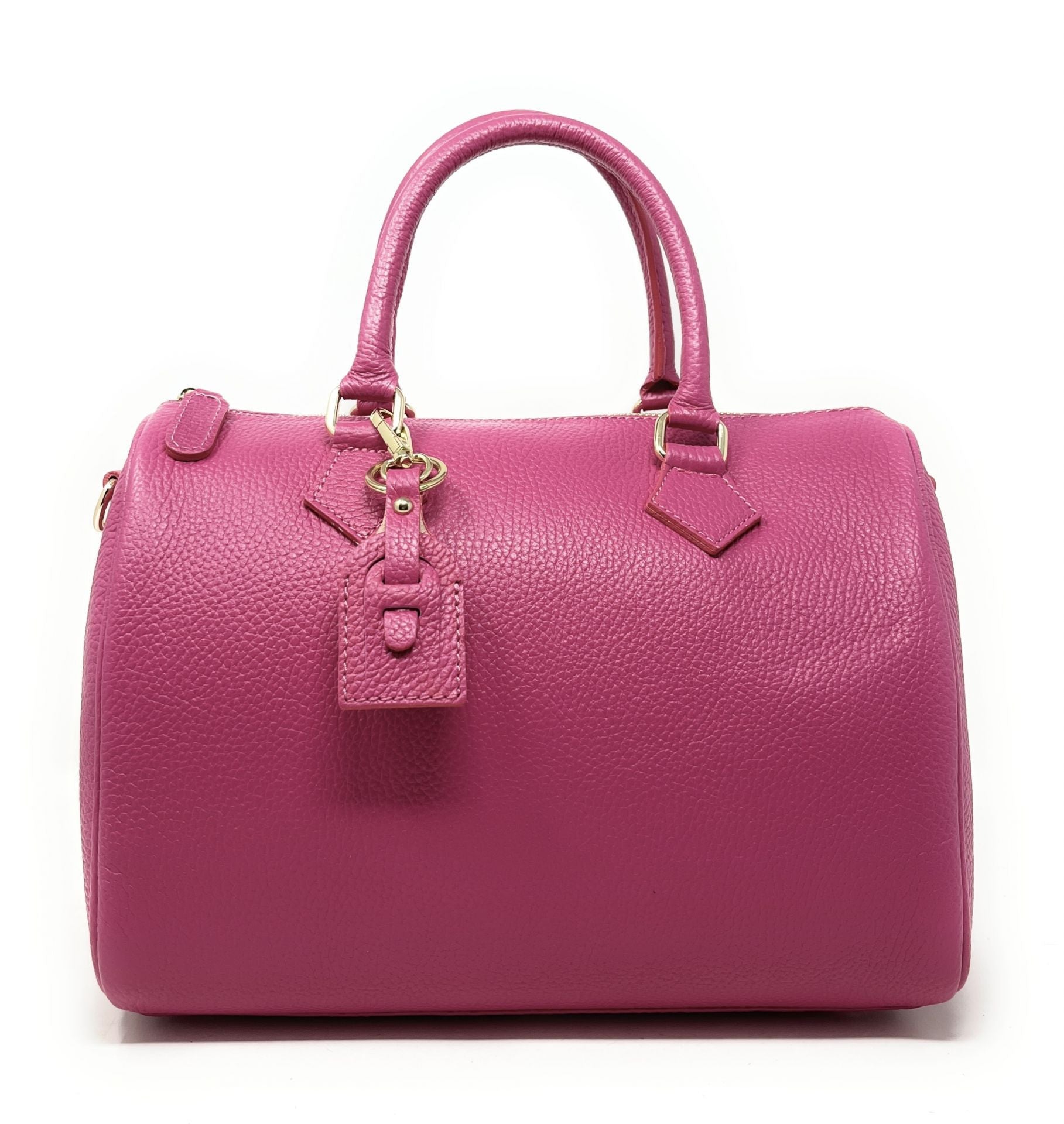 Sac à main bowling en cuir grainé italien BOOLIN Rose fuchsia