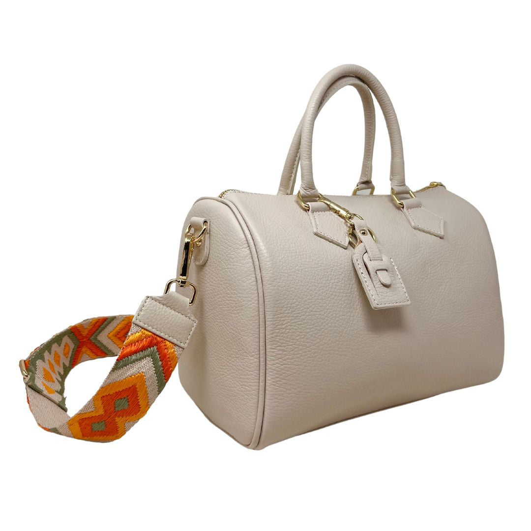Sac à main bowling en cuir grainé italien BOOLIN Taupe clair