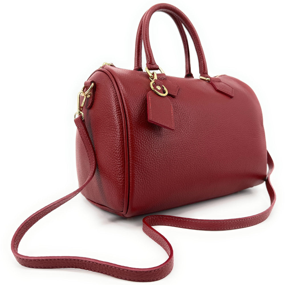 Sac à main bowling en cuir grainé italien BOOLIN Rouge magenta