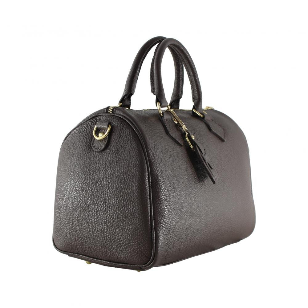 Sac à main bowling en cuir grainé italien BOOLIN Chocolat