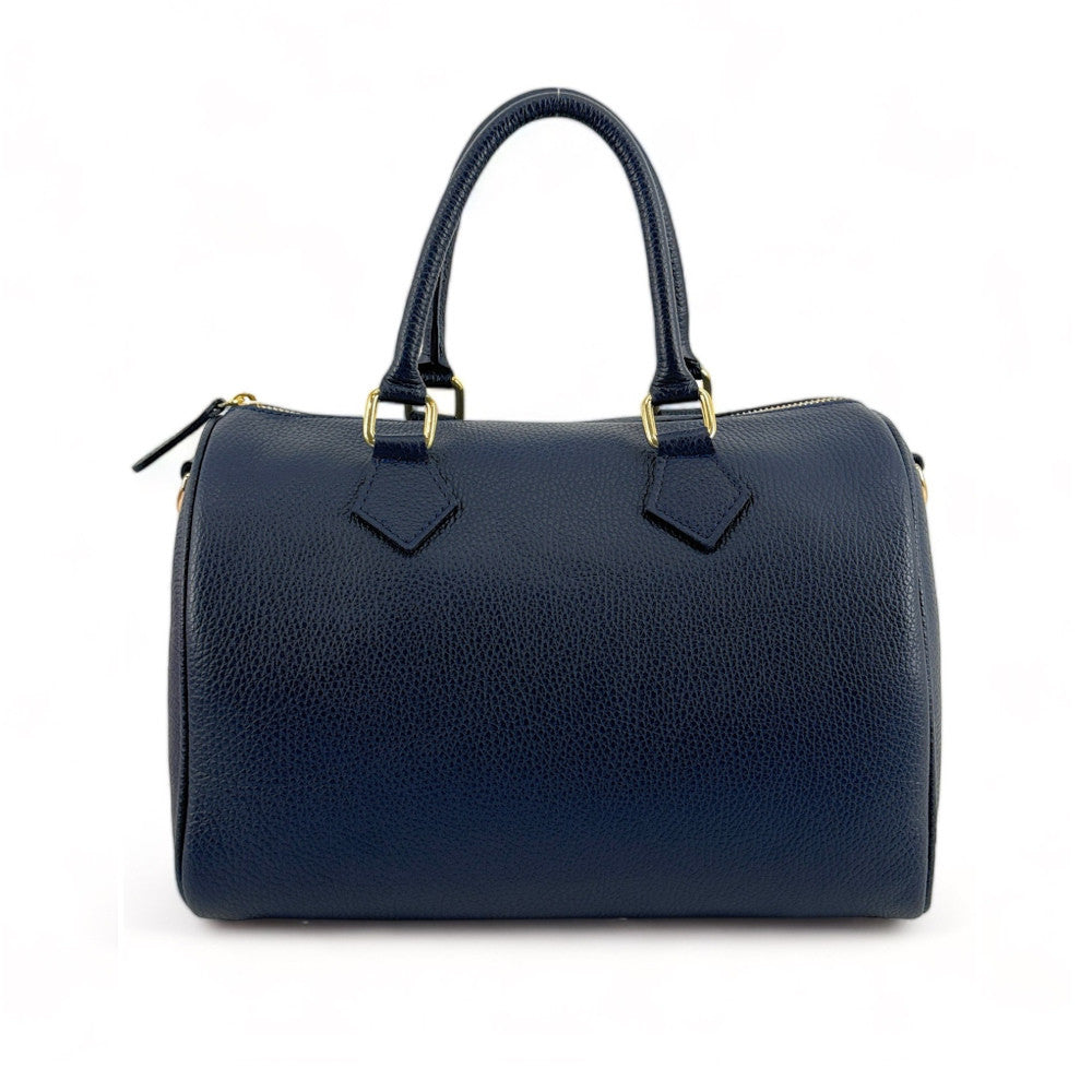 Sac à main bowling en cuir grainé italien BOOLIN Bleu marine