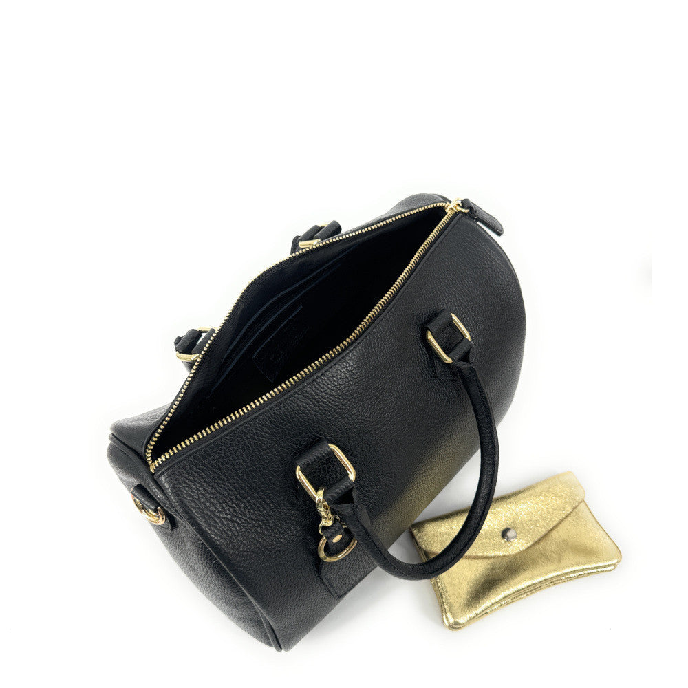 Sac à main bowling en cuir grainé italien BOOLIN Noir
