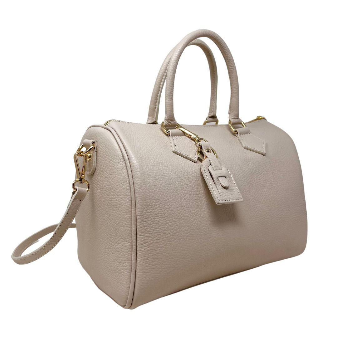 Sac à main bowling en cuir grainé italien BOOLIN Taupe clair