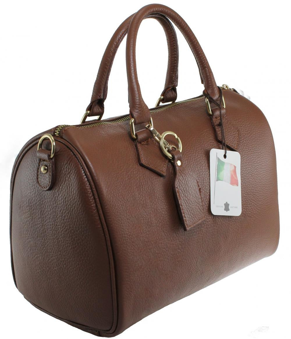 Sac à main bowling en cuir grainé italien BOOLIN Châtaigne