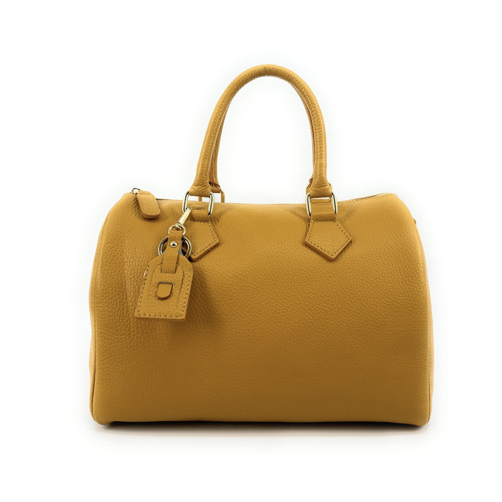 Sac à main bowling en cuir grainé italien BOOLIN Jaune Moutarde