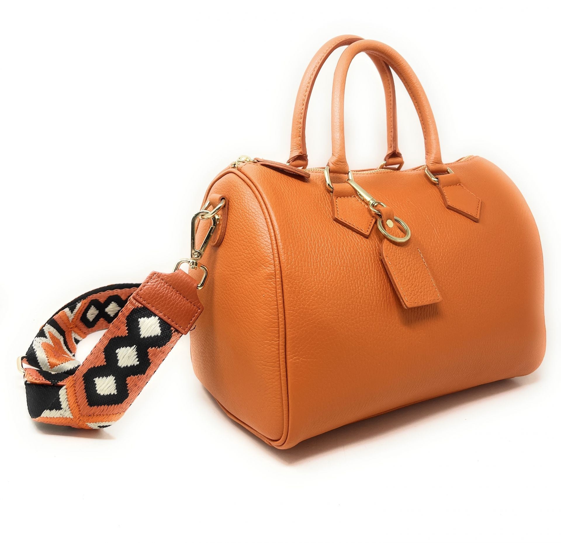 Sac à main bowling en cuir grainé italien BOOLIN Orange