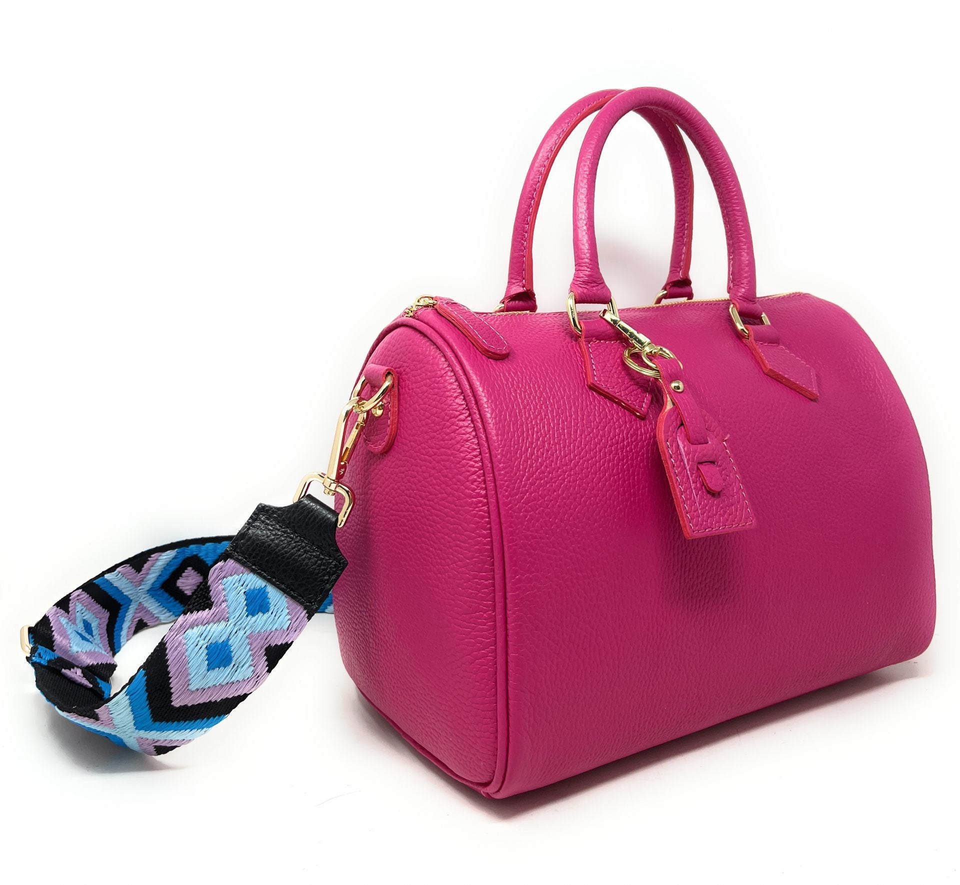 Sac à main bowling en cuir grainé italien BOOLIN Rose fuchsia