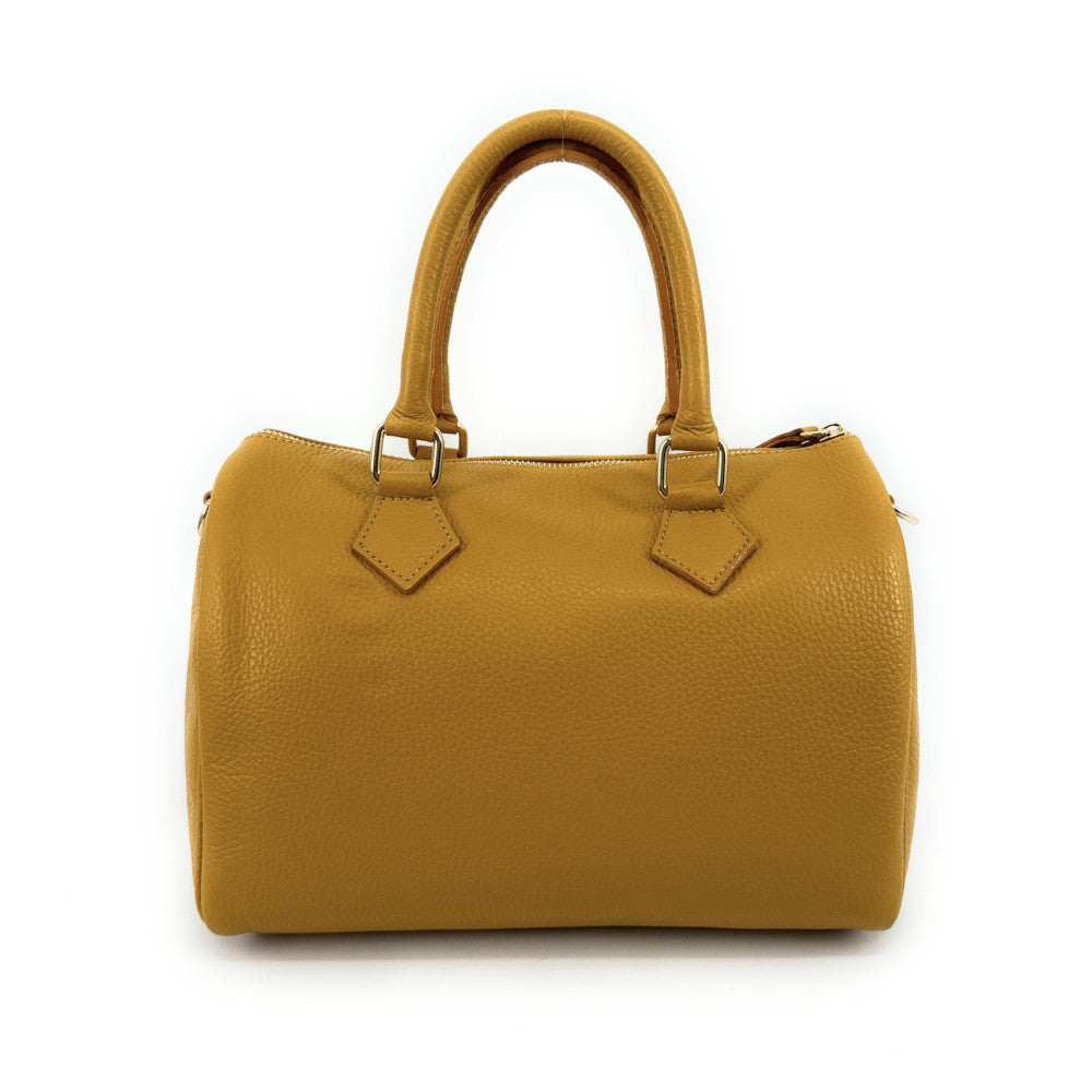 Sac à main bowling en cuir grainé italien BOOLIN Jaune Moutarde