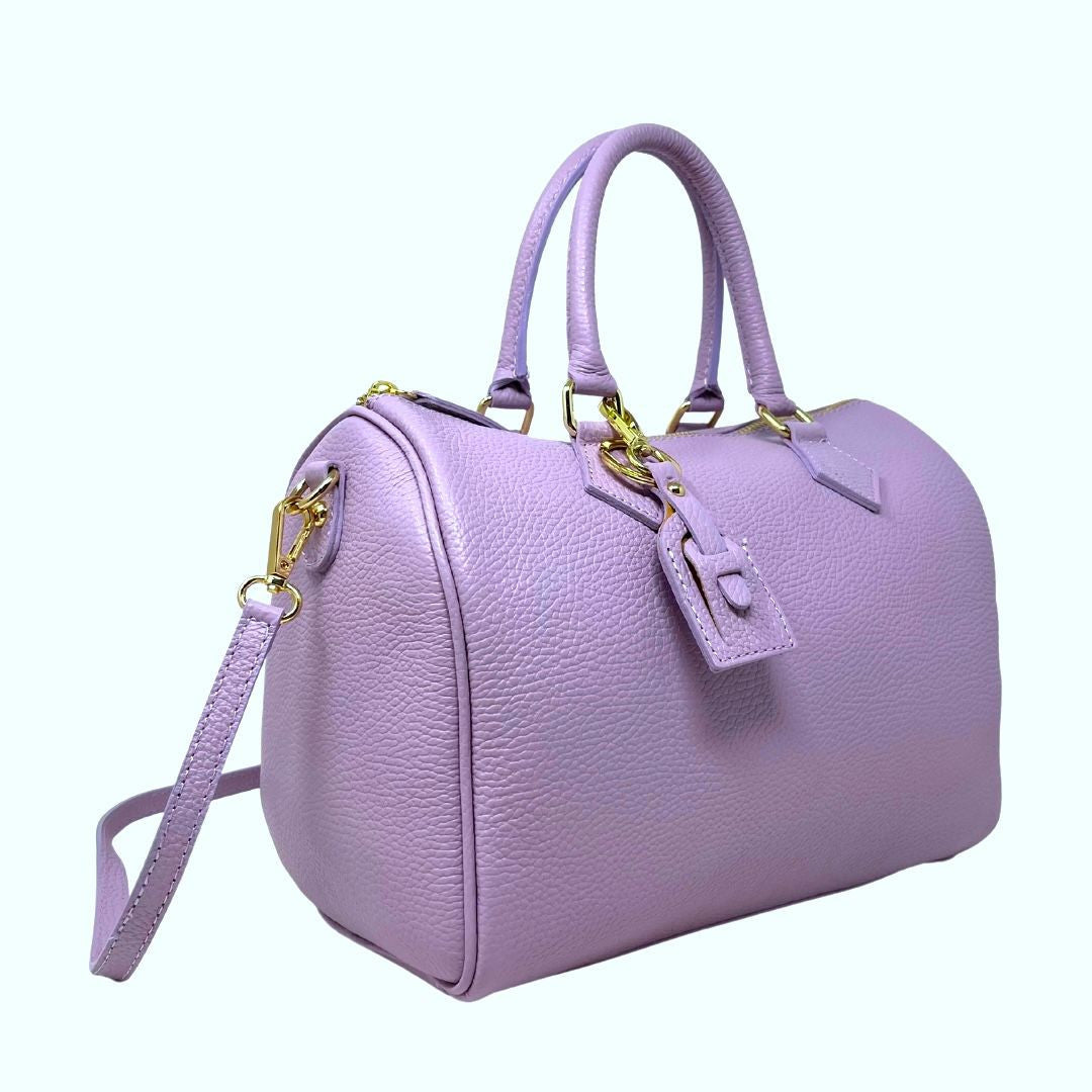 Sac à main bowling en cuir grainé italien BOOLIN Lilas