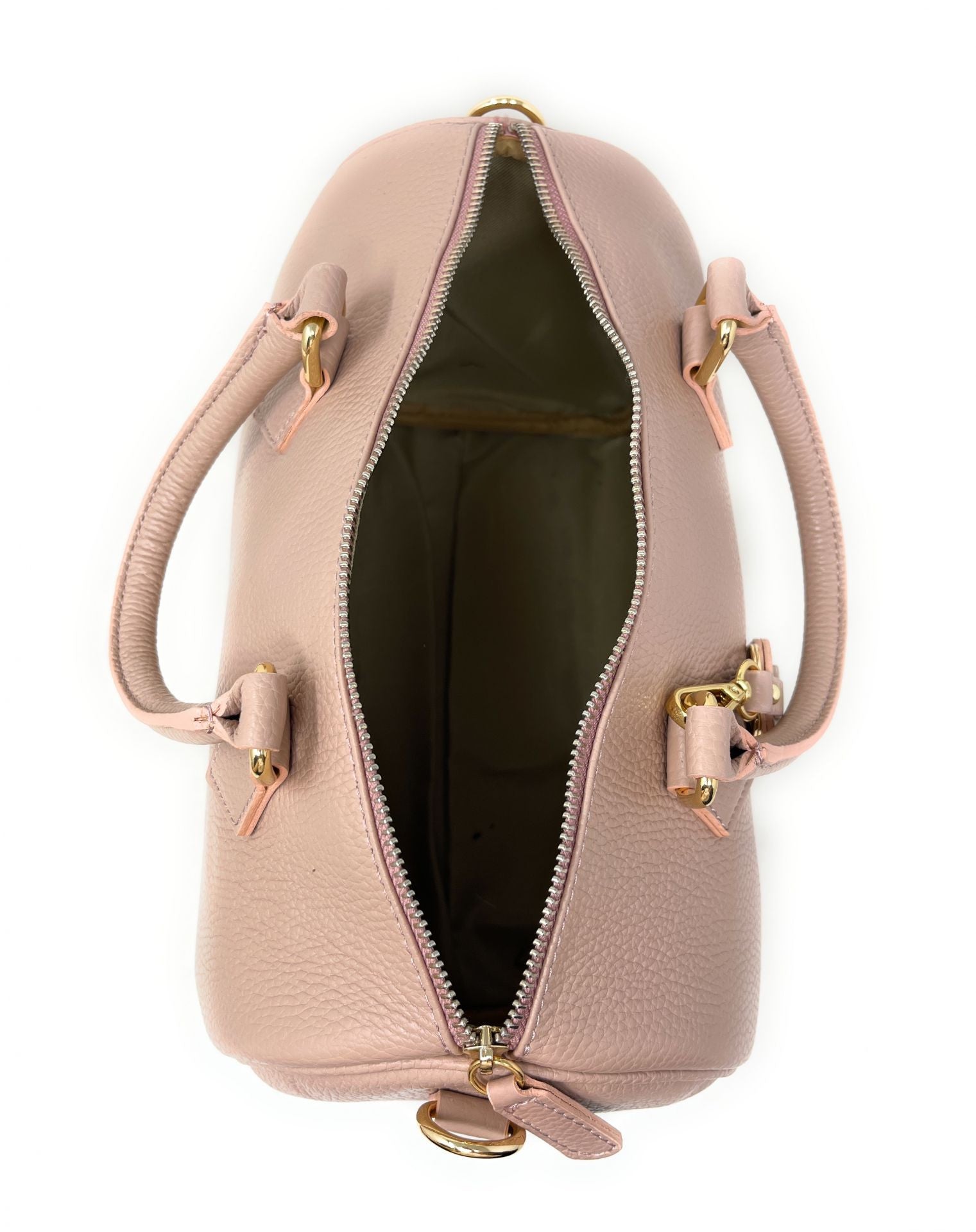 Sac à main bowling en cuir grainé italien BOOLIN Rose nude