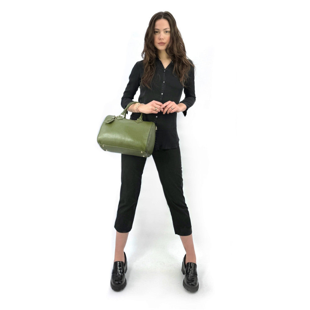 Sac à main bowling en cuir grainé italien BOOLIN Kaki