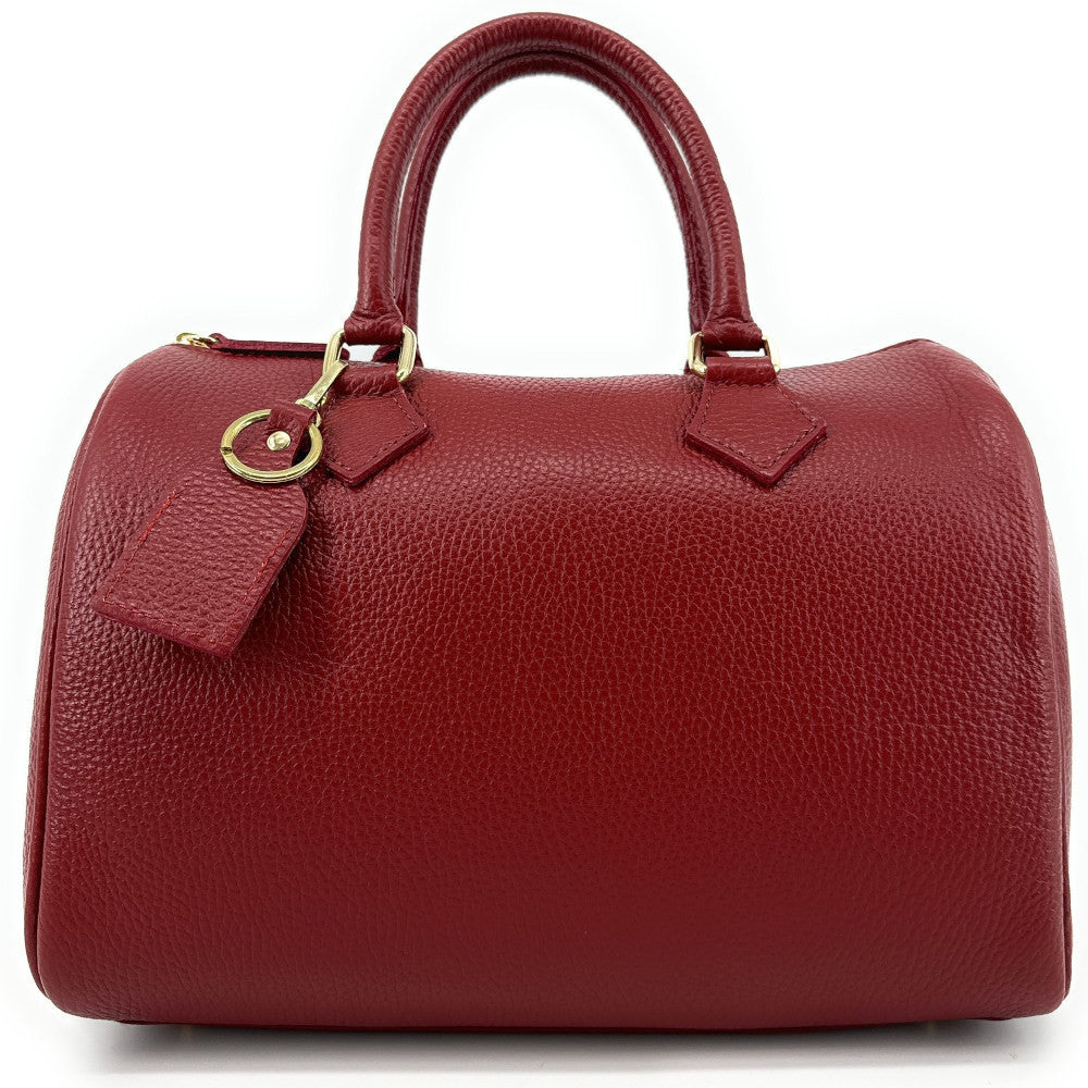 Sac à main bowling en cuir grainé italien BOOLIN Rouge magenta