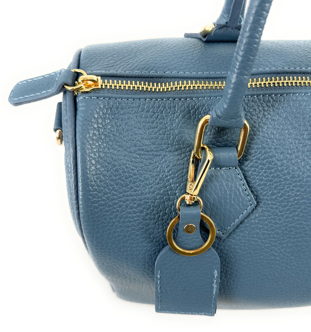 Sac à main bowling en cuir grainé italien BOOLIN Bleu glacier
