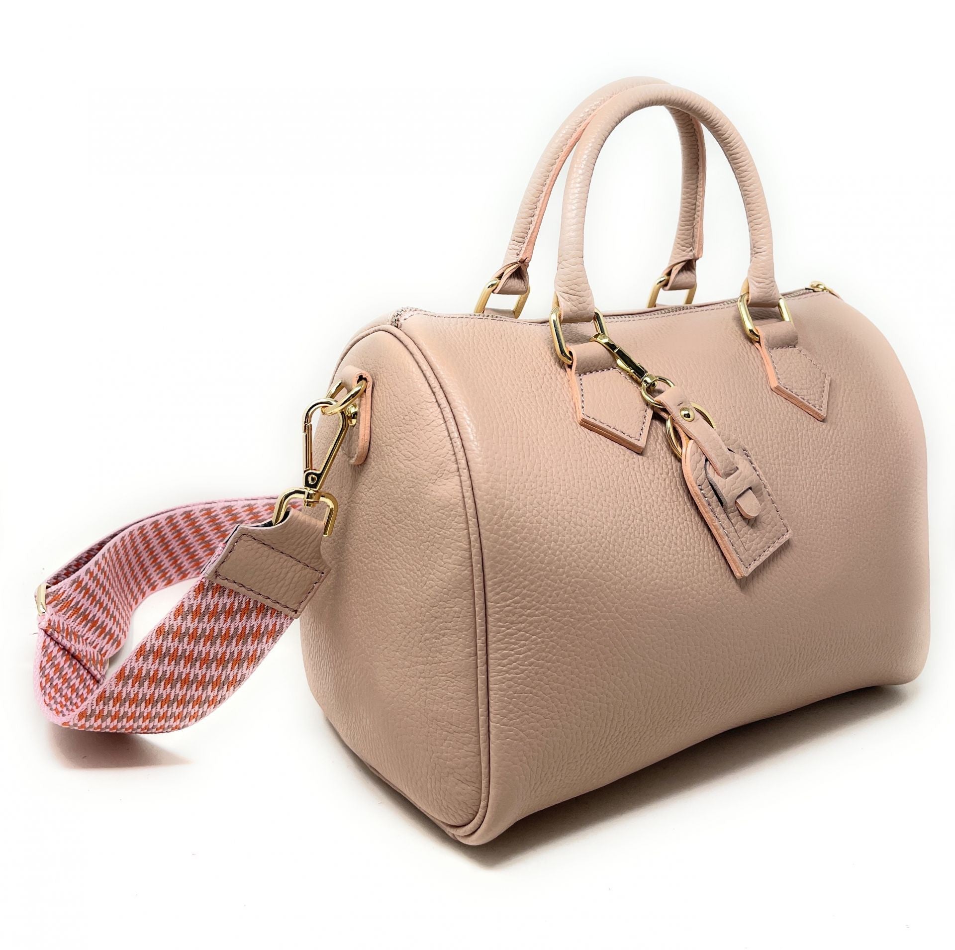 Sac à main bowling en cuir grainé italien BOOLIN Rose nude