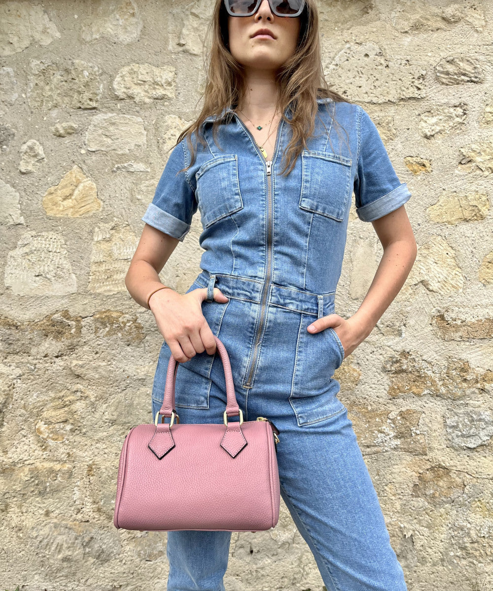 Sac à main bowling en cuir grainé LITTLE BOOLIN Rose intense