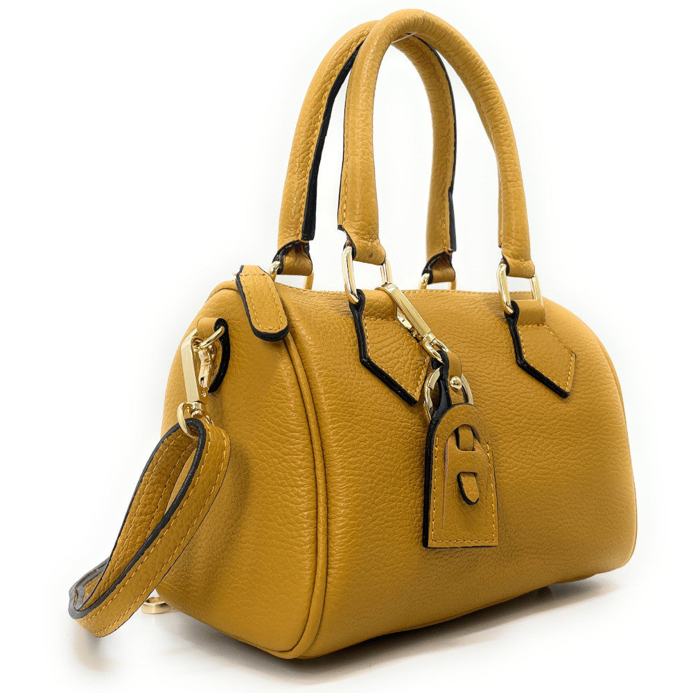 Sac à main bowling en cuir grainé LITTLE BOOLIN Jaune Moutarde