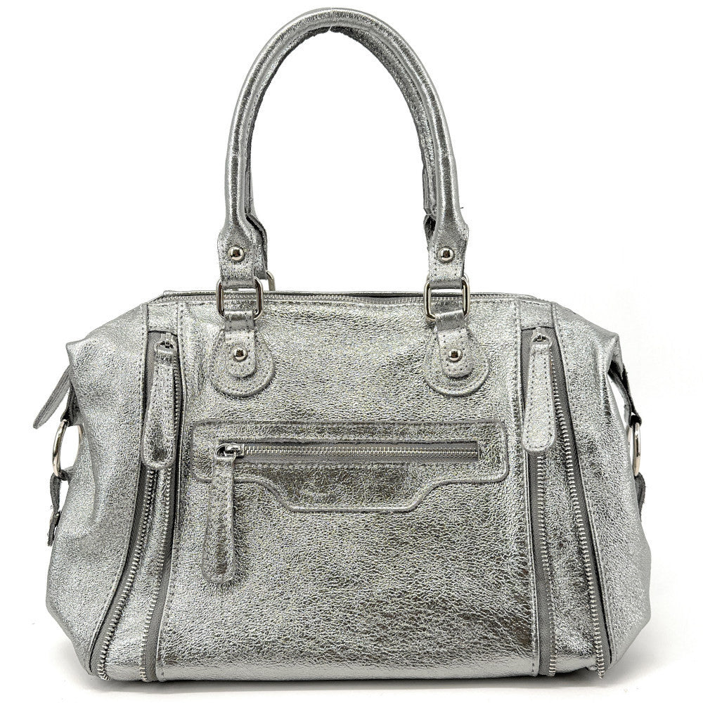 Sac à main bowling en cuir irisé NAGINI GLOSS Argent moyen