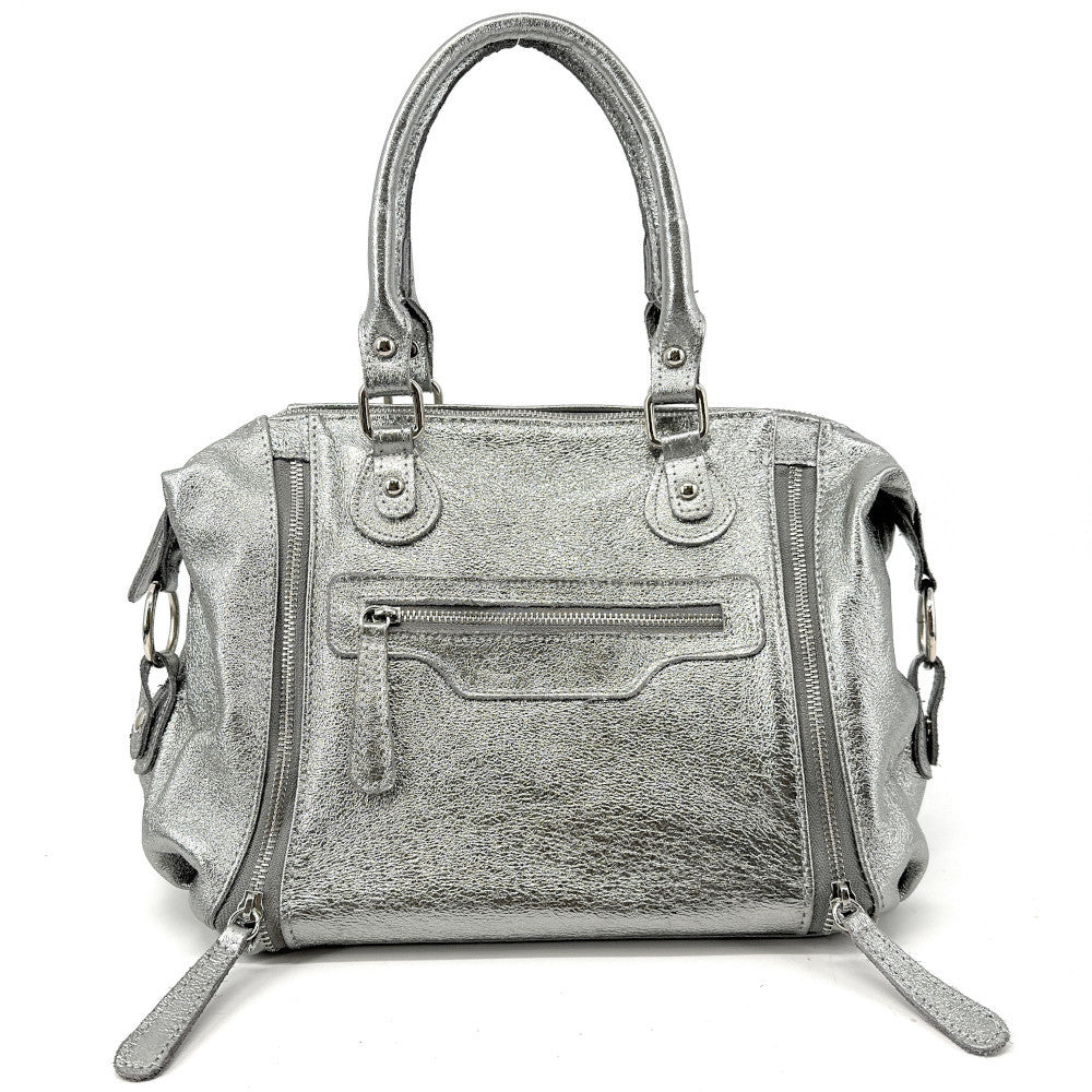 Sac à main bowling en cuir irisé NAGINI GLOSS Argent moyen