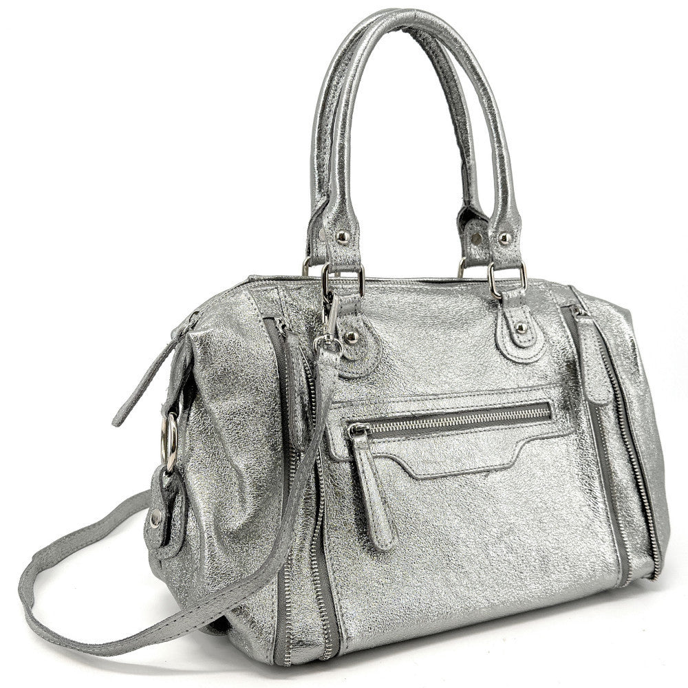 Sac à main bowling en cuir irisé NAGINI GLOSS Argent moyen