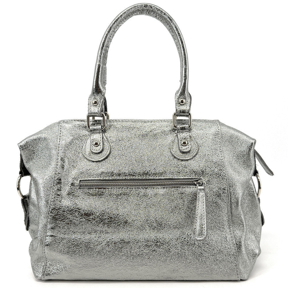 Sac à main bowling en cuir irisé NAGINI GLOSS Argent moyen