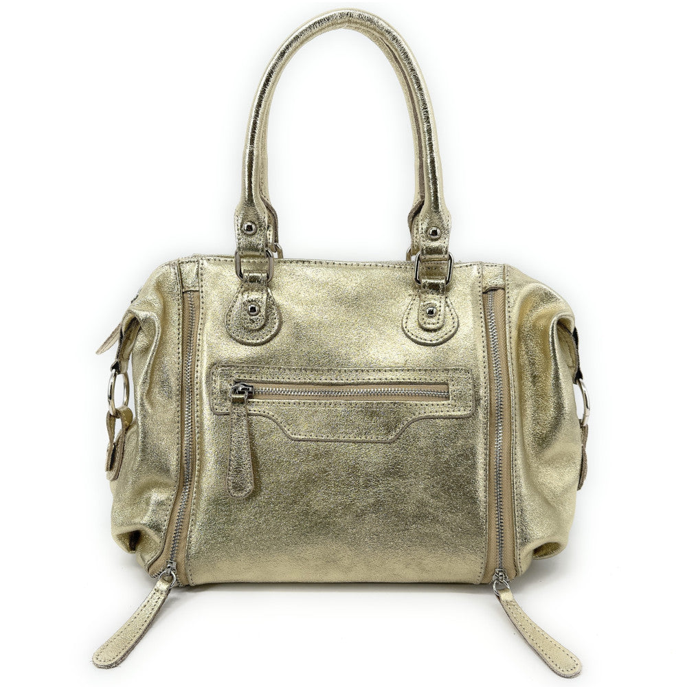 Sac à main bowling en cuir irisé NAGINI GLOSS Or pâle