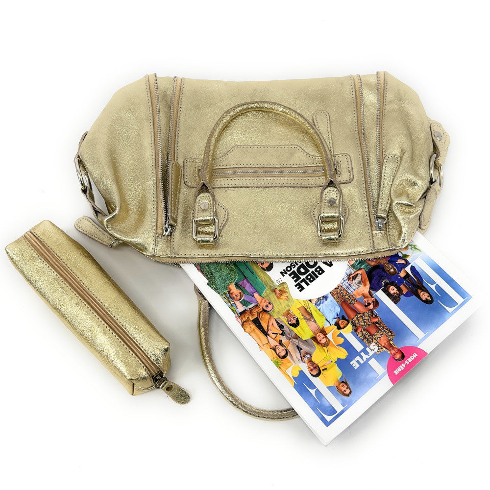 Sac à main bowling en cuir irisé NAGINI GLOSS Or pâle