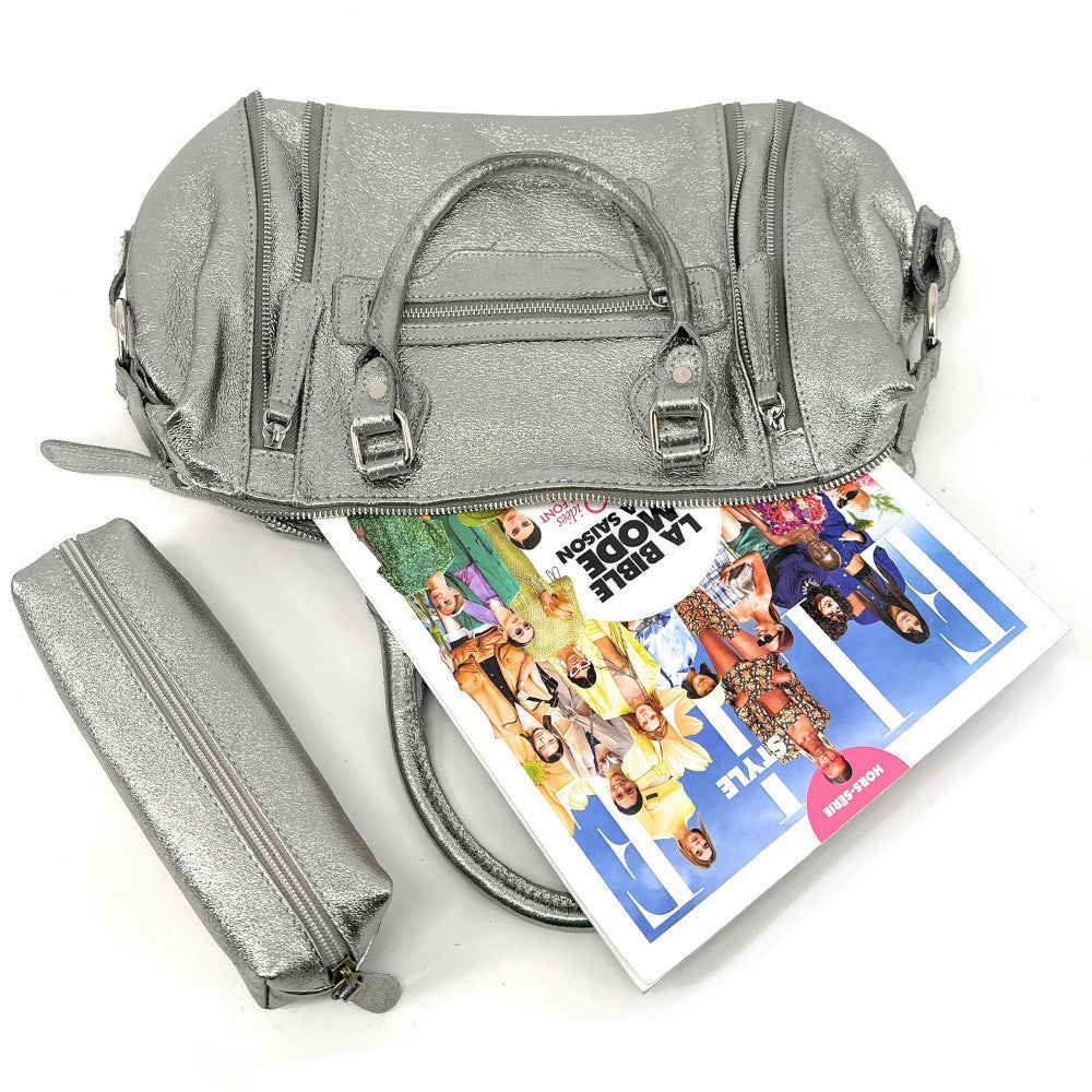Sac à main bowling en cuir irisé NAGINI GLOSS Argent moyen