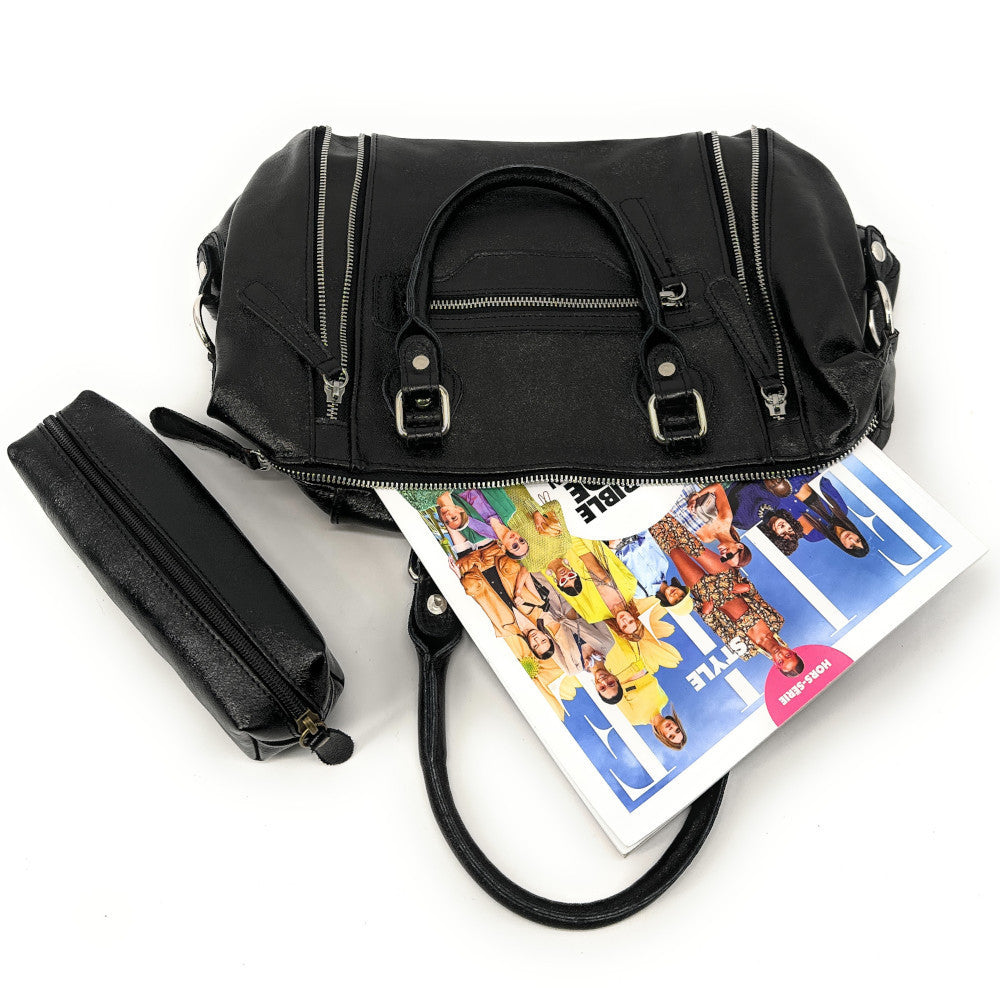 Sac à main bowling en cuir irisé NAGINI GLOSS Noir irisé
