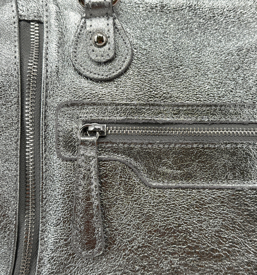 Sac à main bowling en cuir irisé NAGINI GLOSS Argent moyen