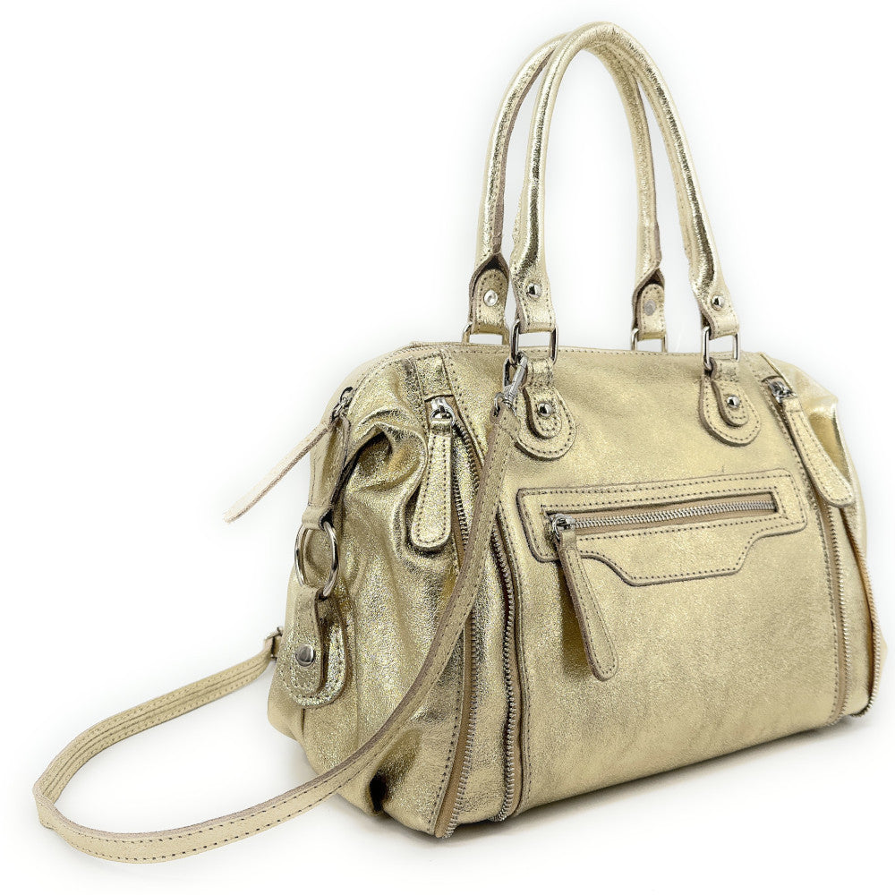 Sac à main bowling en cuir irisé NAGINI GLOSS Or pâle
