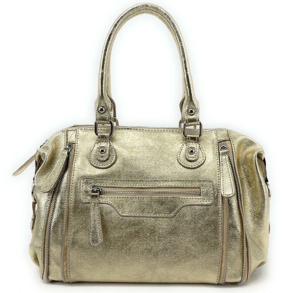 Sac à main bowling en cuir irisé NAGINI GLOSS Or pâle