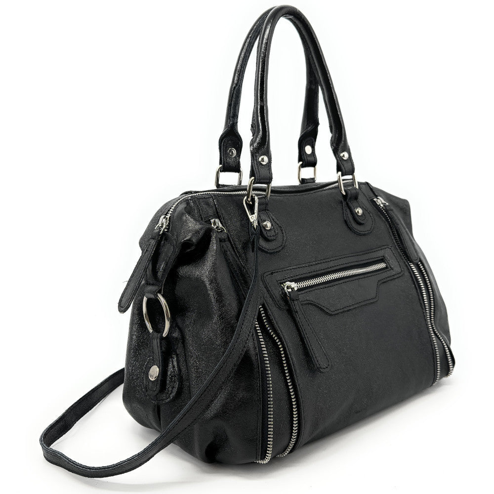 Sac à main bowling en cuir irisé NAGINI GLOSS Noir irisé