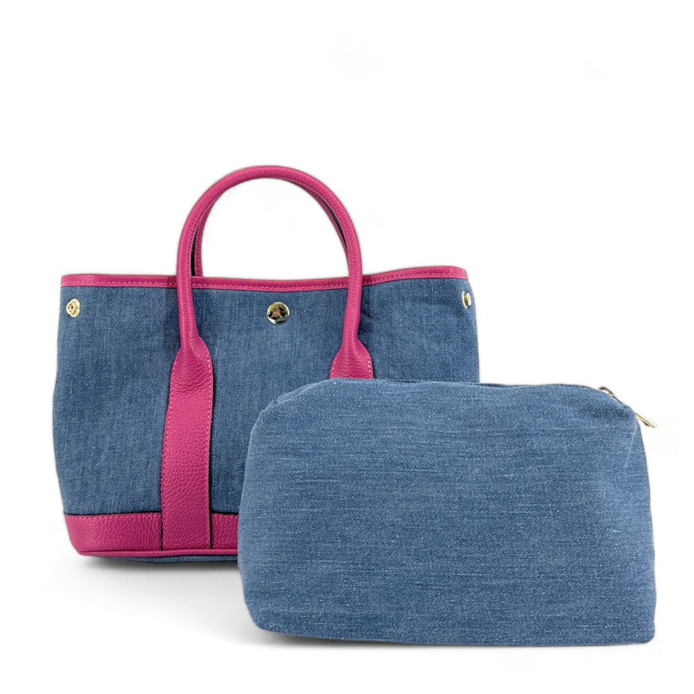 Sac à main bowling en cuir et toile SAMBO Rose fuchsia