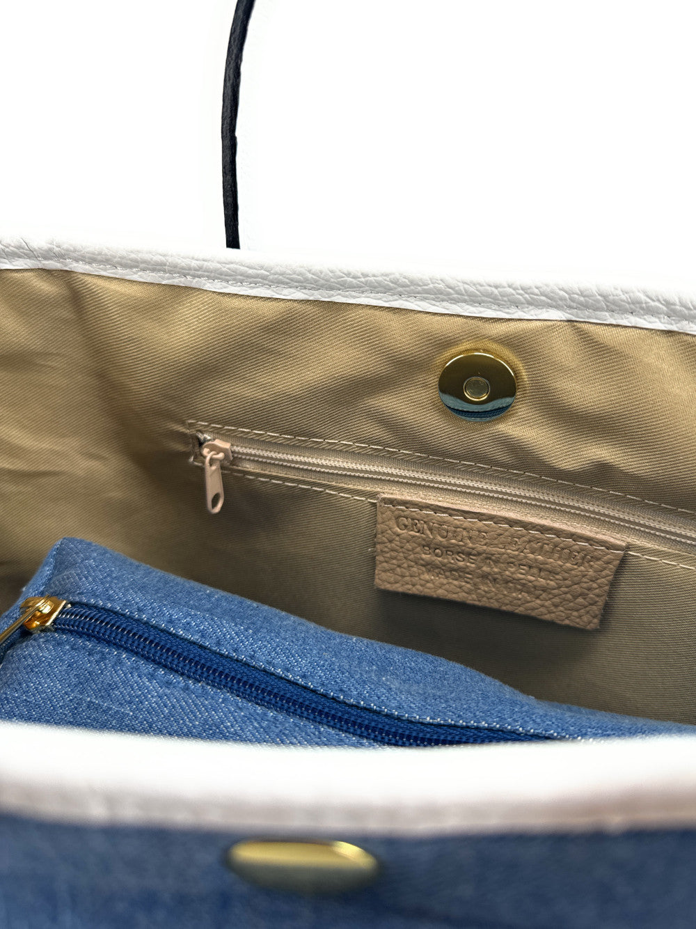 Sac à main bowling en cuir et toile SAMBO Blanc