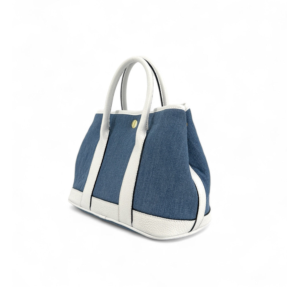 Sac à main bowling en cuir et toile SAMBO Blanc