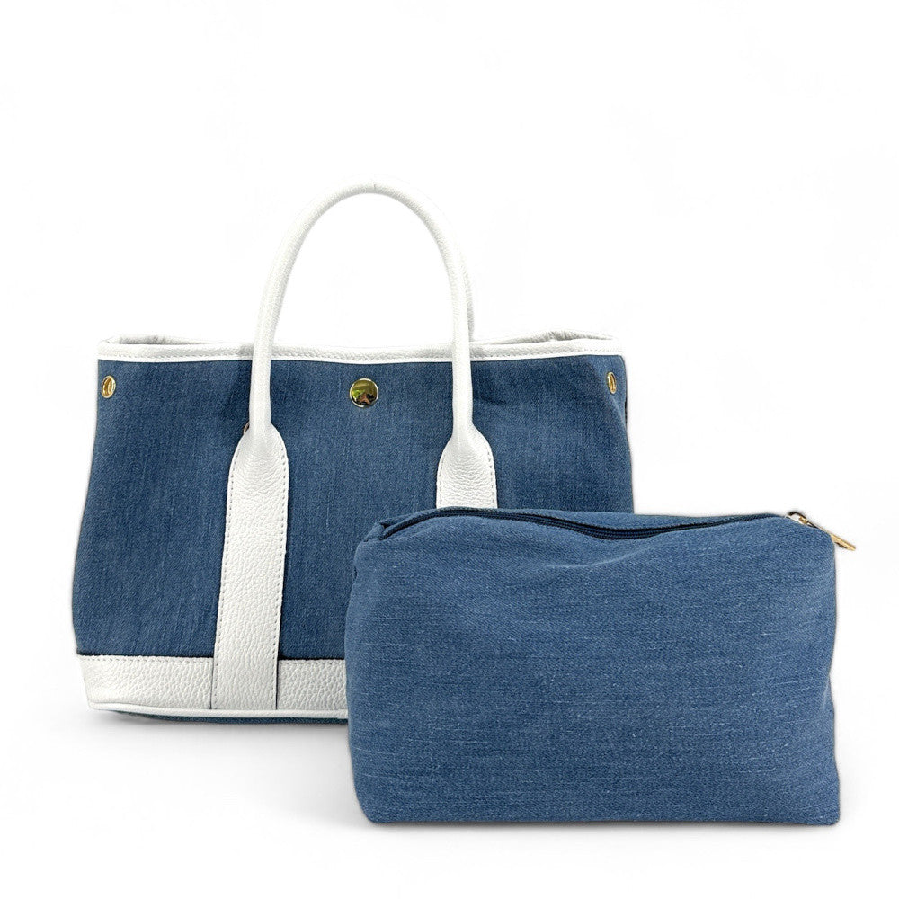 Sac à main bowling en cuir et toile SAMBO Blanc