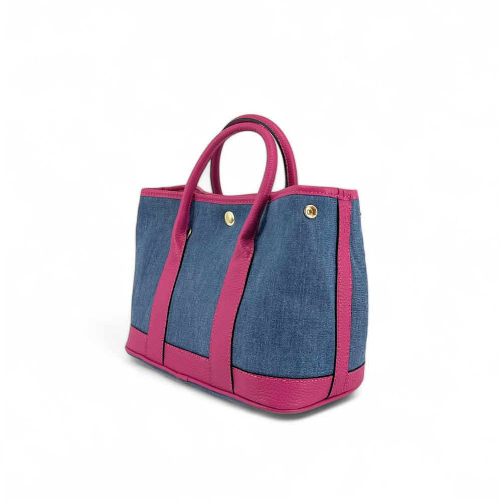 Sac à main bowling en cuir et toile SAMBO Rose fuchsia