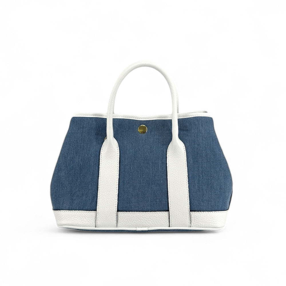Sac à main bowling en cuir et toile SAMBO Blanc