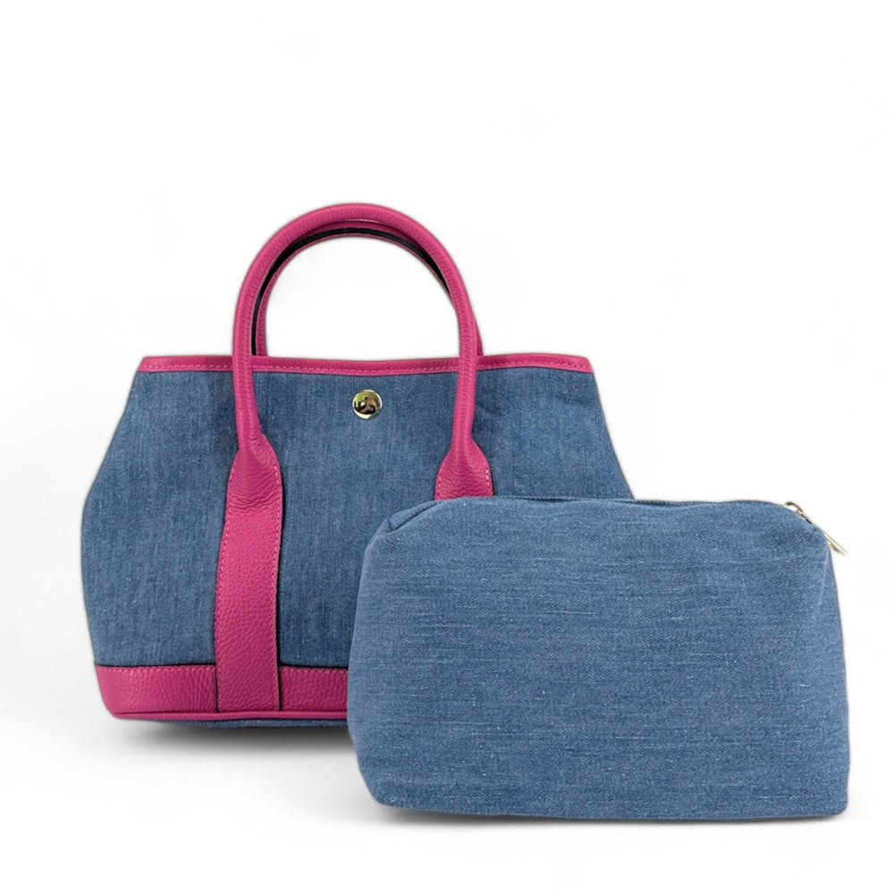 Sac à main bowling en cuir et toile SAMBO Rose fuchsia