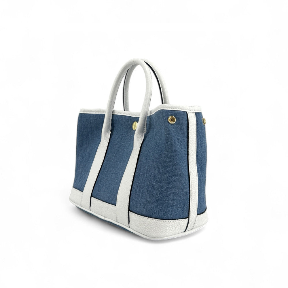 Sac à main bowling en cuir et toile SAMBO Blanc